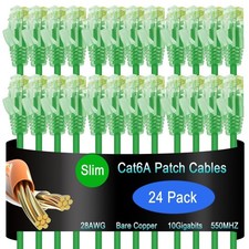 24 PCS Cat6a Slim Ethernet Patch Cable 5 FT 10G Network Data Center Green picture