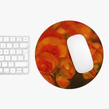 Round Floral Mouse Pad - Artistic Orange Roses Painting - Non-Slip Aesthetic picture
