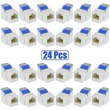 24Pcs Cat6 RJ45 Ethernet LAN Network Keystone Jack Toolless Snap In Insert White picture