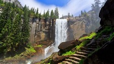 Landscape cliff waterfall rocks rock stairs Custom Gaming Mat Desk picture