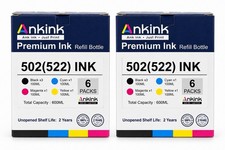 LOT OF 2 - Ankink  502 (522) Ink Refill Bottles 6 Packs New Exp. 9/27 picture