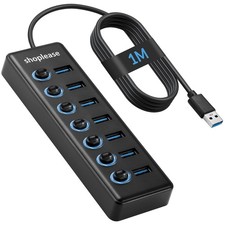 USB 3.0 SuperSpeed Hub with 1M Line, 7 Ports Splitter with Individual Power S... picture