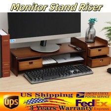 Sturdy Bamboo Wood Monitor Stand Riser w/ Drawer - Desk Storage Organizer Tool picture