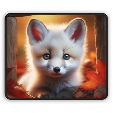 Fall White Fox Gaming Mouse Pad Cute Baby Fox Desk Mat for Gamers & Office Decor picture