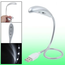 Laptop PC Gray Plastic Head Silver Tone Flexible Gooseneck USB LED Light picture