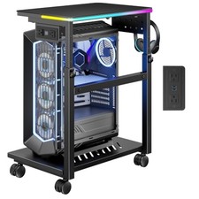 RGB Adjustable Computer Tower Stand, USB Lock Casters Mobile CPU Cart picture