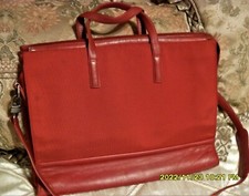 TUMI RED CANVAS LEATHER TRIM LAPATOP BAG CROSSBODY BAG CARRY ONN TRAVEL BAG picture