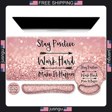 Pink Glitter Desk Mat Set with Wrist Rests and Coaster for Office and Study picture