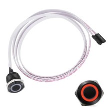 Chassis Metal Button 16mm Ring Red LED Power Button 100cm Wire, Black picture