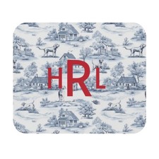 Farmhouse Dogs Blue French Toile Print Mouse Pad Personalized or Monogram  picture
