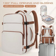 Beige Travel Backpack with Wide Opening and 15.6 Inch Laptop Section picture