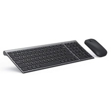 SEENDA Wireless Ultra Slim Keyboard Mouse Combo 2.4G & USB WGJP-031B, Gray Black picture