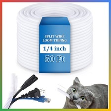 Split Wire Loom Tubing 1/4 Inch 50 Ft White Flame Retardant Cord Protector picture