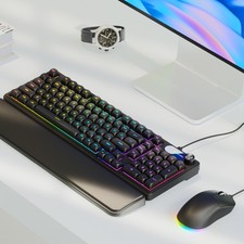 C98 Gaming Keyboard and Mouse, Wired PC Gaming Keyboards with Multimedia Knob... picture
