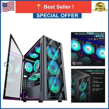 MUSETEX ATX Mid Tower Gaming PC Case 6 PWM ARGB Fans Tempered Glass NN8 Black picture