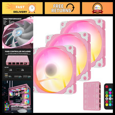 3-Pack 120mm Pink ARGB Computer Case Fans for PC Cooling & RGB Lighting picture