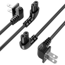 Superer 2-Pack 10FT 90 Degree L-Shaped AC TV Power Cord 2-Prong Replacement picture