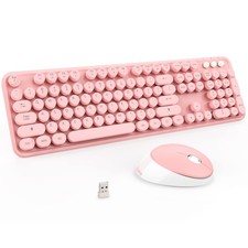 Kootop Wireless Keyboard and Mouse Combo, Cute Colorful 104 Keys Pink White picture