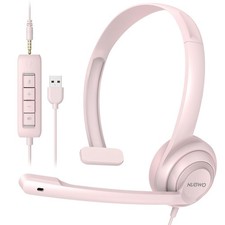 NUBWO HW02 USB Headset w/ Mic Noise Cancelling In-Line Control Laptop PC Pink picture