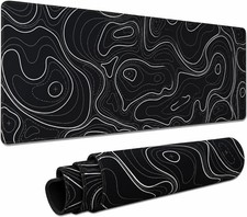 Large Gaming Mouse Pad Black Topographic Contour Mouse Pad Extended XL Long M... picture