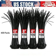 Zip Ties Assorted Sizes 4+6+8+12 Inch, 400 Pack, Black Cable Ties, UV Resistant picture