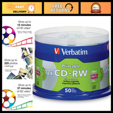 50 Pack CD-RW 700MB 2X-4X Inkjet Printable Silver Discs - DataLifePlus Spindle picture