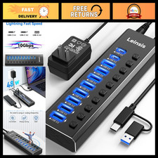 10-Port Powered USB Hub 3.2 - 10Gbps USB-A & USB-C with Switches & Adapter picture