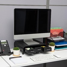 MIND READER MONITOR STAND, 3 STORAGE DRAWERS, DESKTOP ORGANIZER, 13.5