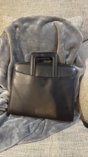Black Leather 3-Ring Binder Portfolio Handles Zipper Business Case picture