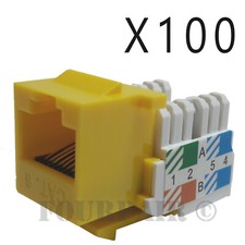 100x Pack Lot CAT6 Network RJ45 Port 110 Punch Down Keystone Snap-In Jack Yellow picture