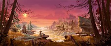 Landscape mh c art mountains nature trees plants evening Custom Gaming Mat Desk picture