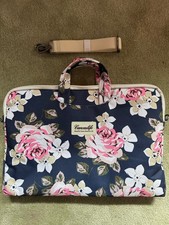 Canvaslife Canvas Blue Pink Floral Flower Roses Padded Laptop Computer Bag picture