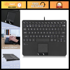 Compact Wired Mini USB Keyboard with Touchpad, Backlit, Scissor Keys, 2 USB Hubs picture