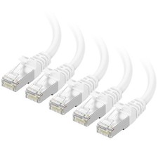 Cable Matters 10Gbps 5-Pack Snagless Shielded Cat 6A Cable, 1Ft, White SFTP picture