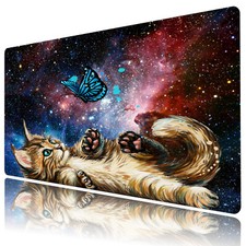 Butterfly Cute Cat Space Desk Mat for Keyboard Mouse Desk Pad 31.5x15.7 inch picture