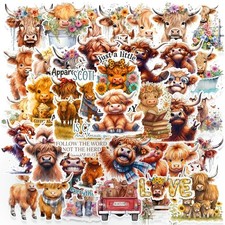 100 PCS Highland Cow Stickers,Funny Stickers,Waterproof Yellow  picture
