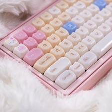 130 Keys Pink Cat Shape Crystal Clear Keycaps Transparent Mao Profile Set picture