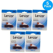 Lexar JumpDrive TwistTurn2 64GB USB 2.0 Flash Drive Swivel 5 Pack New picture