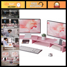 Adjustable Dual Monitor Stand Riser, Swivel Angle, Pink, Ergonomic Desk Organize picture