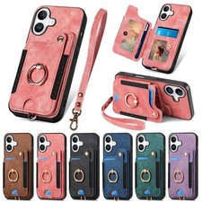 Ring Card Leather Phone Case For iPhone 17 16 15 14 13 12 11 Pro Max 7 8 Air XR picture