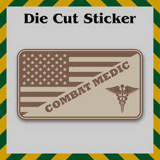 Combat Medic Sticker, American Flag Waterproof Die-Cut Vinyl Printed Decal picture