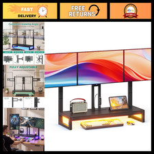Adjustable Triple Monitor Arm with LED Light, Heavy Duty Desk Mount & Shelf picture