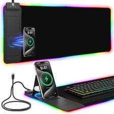 RGB Gaming Mouse Pad with Wireless Charger, LED Mouse Mat with Phone Holder picture