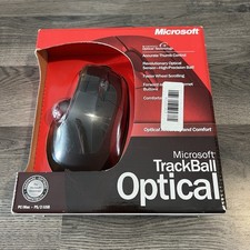 Microsoft TrackBall Optical Mouse Vintage 2002 USB PS/2 Red Ball D67-00001 picture