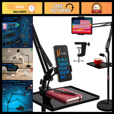 Adjustable Tablet Floor Stand with 12lb Weighted Base, Tray & Phone Holder - Bla picture