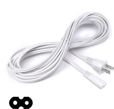 2 Prong AC Power Cord - NEMA 1-15P to C7 - Figure 8 Rnd, 18 AWG - White, 15 Feet picture