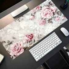 1pc Extended Gaming Mouse Pad And PC Desktop Keyboard Mat - White Pink Floral picture