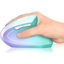 TECKNET Ergonomic Vertical Wireless Mouse - Purple Green Gradient picture