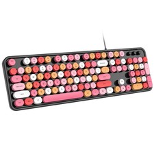 Black Colorful 104 Keys Full Sized Retro Typewriter USB Wired Keyboard picture