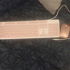 SURMEN V300 Wired Keyboard + Wireless Mouse Bundle Pink/White 4000 DPI picture